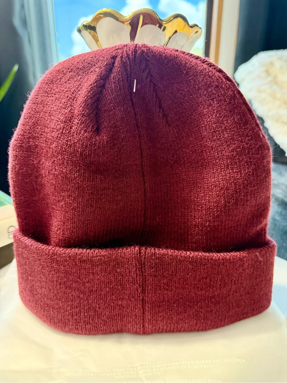 ALO Yoga Maroon Ribbed Beanie with White Logo
